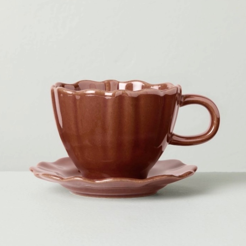 5oz Scalloped Stoneware Espresso Cup & Saucer Set Brown - Hearth & Hand Magnolia
